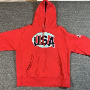Champion Reverse Weave Team USA‎ Red Hoodie Men's Size Large Distressed America